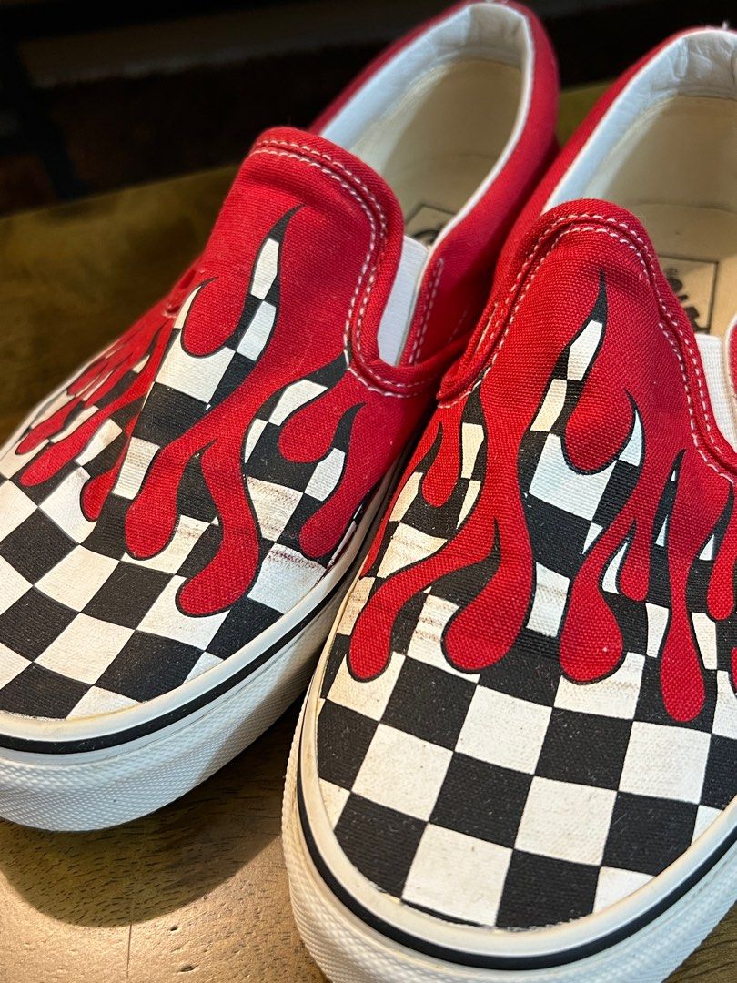 Checker flame slip on vans top