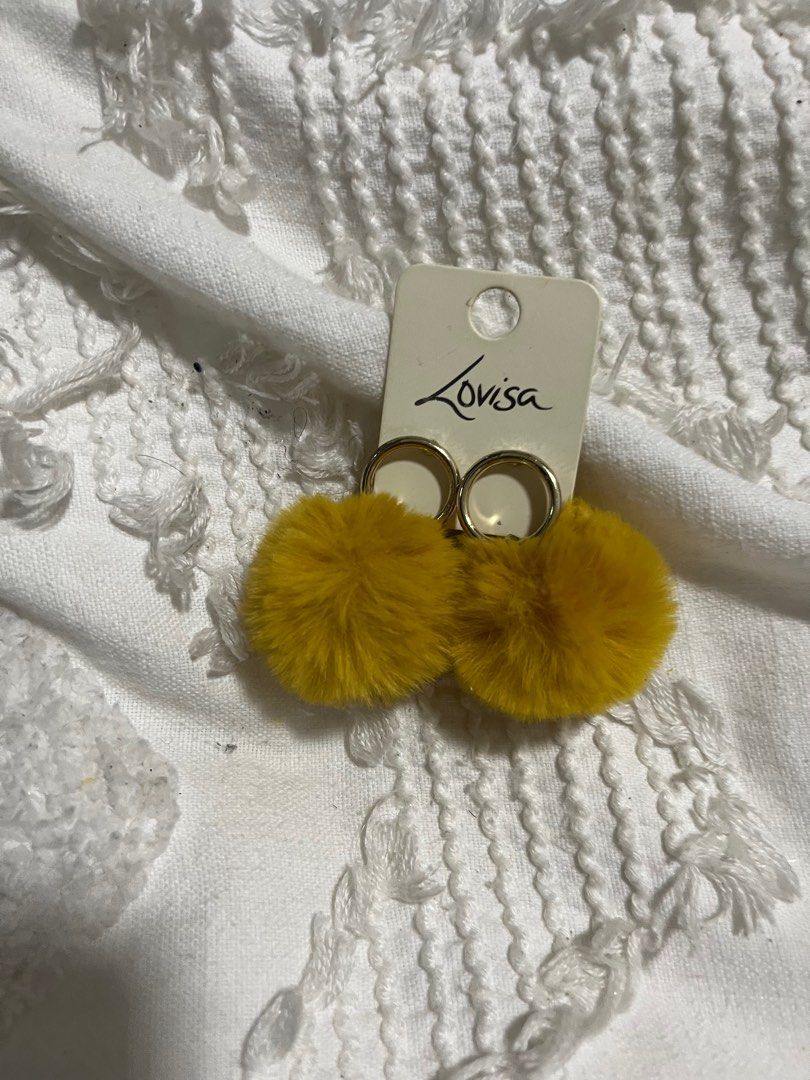 Yellow pom pom earrings on sale