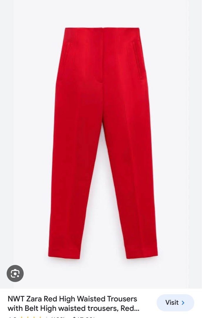 NWT Zara Red High Waisted Trousers with Belt