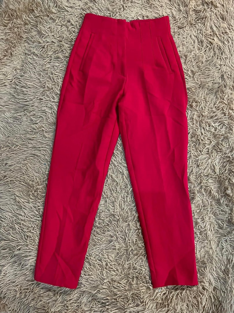 NWT Zara Red High Waisted Trousers with Belt