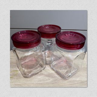 3pcs Square Glass Jars | Acrylic Lid | Take All | Bundle | Organize | Canister | Container | Storage | Pantry | Biscuits | Cookies Candies Crackers Nuts Oats | Rare | Unique | Gift | Pamigay Sale