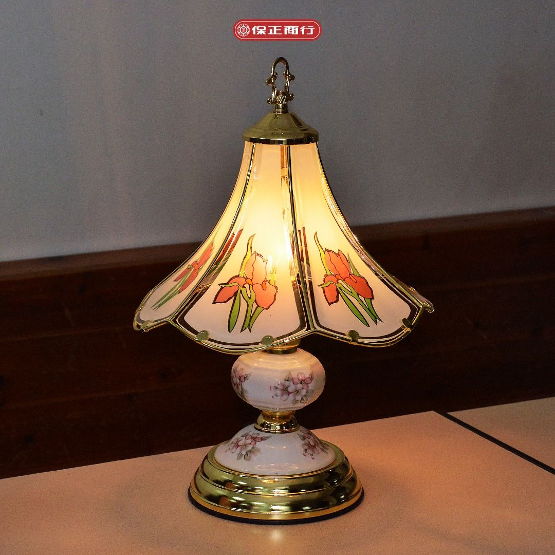 早期臺製印花玻璃觸碰燈／檯燈氣氛燈, 家具及居家用品, 燈飾及風扇, 燈飾在旋轉拍賣