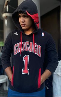 Adidas Chicago Bulls Rose #1 Hoodie Pullout Jacket-Black [LARGE]