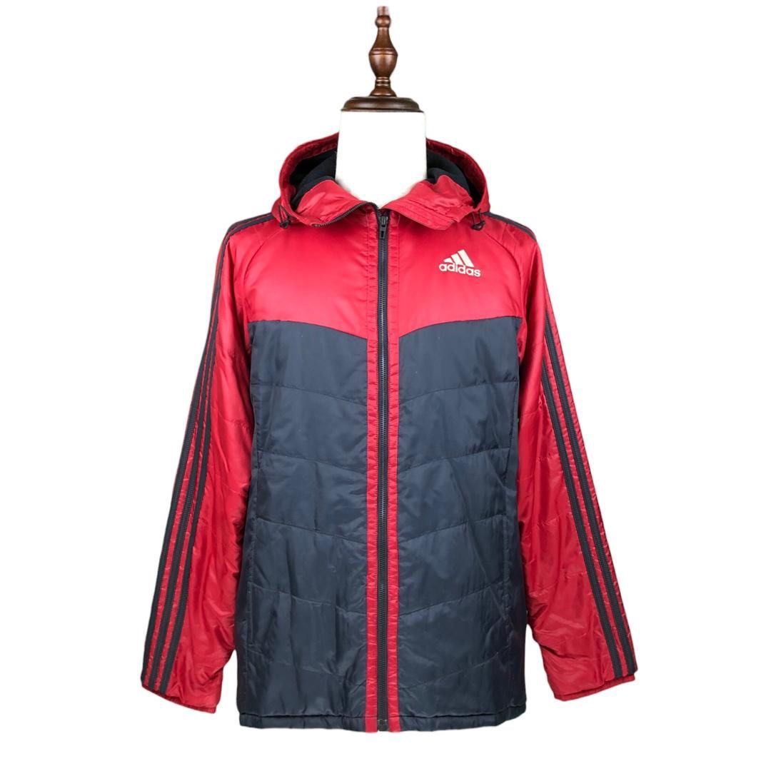 Adidas Climaproof Red Grey Color Block Light Puffer Hoodies Jacket M