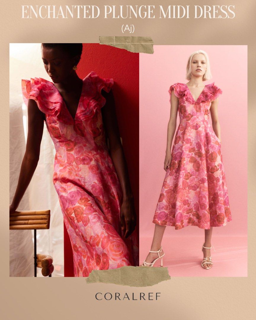 Aje Enchanted Plunge Midi Dress in pink Women s Fashion Dresses Sets Dresses on Carousell