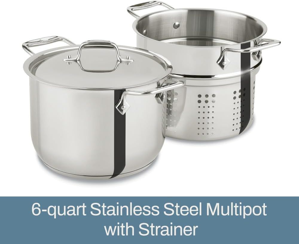 All Clad E414S6 Stainless Steel Pasta Pot and Insert Cookware 6 Quart Silver 6 Quart Furniture Home Living Kitchenware Tableware Cookware Accessories on Carousell