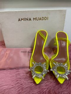 Amina Muaddi Neon Clear Heels Size 36