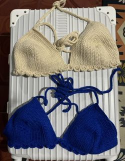 Bikini Crochet Tops Navy Blue Cream Beige for Women