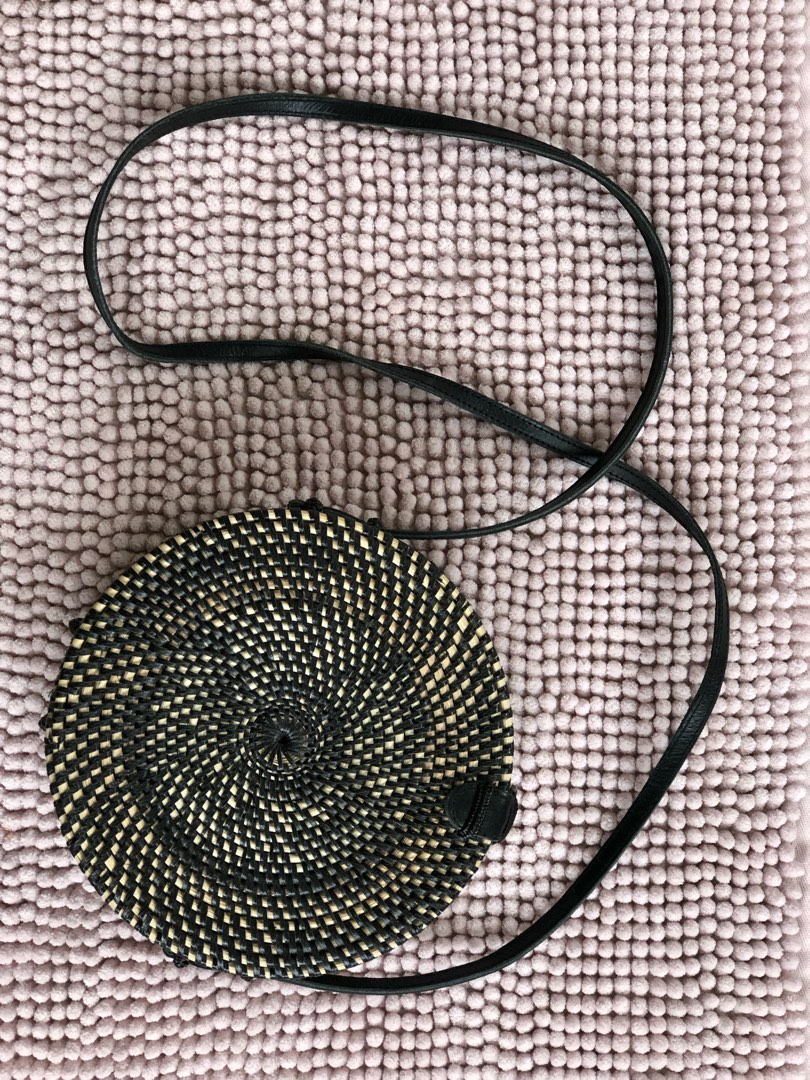 Black Round Rattan Bag 20cm Women s Fashion Bags Wallets Shoulder Bags on Carousell