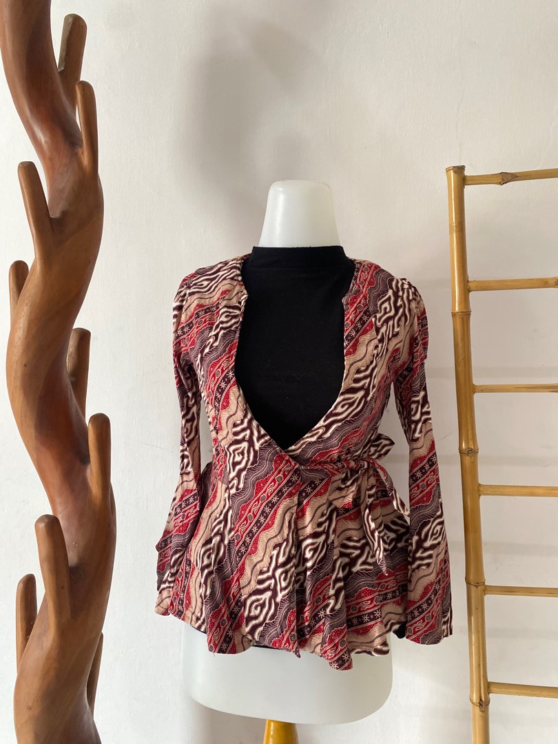 Veste Blazer Femme En Batik Indonésien - Bleu Et Blanc, Taille M, 100% Coton (NEUF Sans étiquettes)