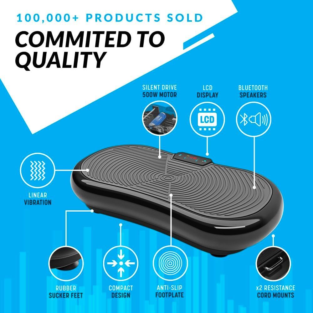 Bluefin Fitness Vibration Plate Ultra Slim Plus Vibration Plate Training Device for Full Body Workout Compact Design Power Plate with Resistance Bands Vibration Fitness Trainer for Home Ultra slim Spo...