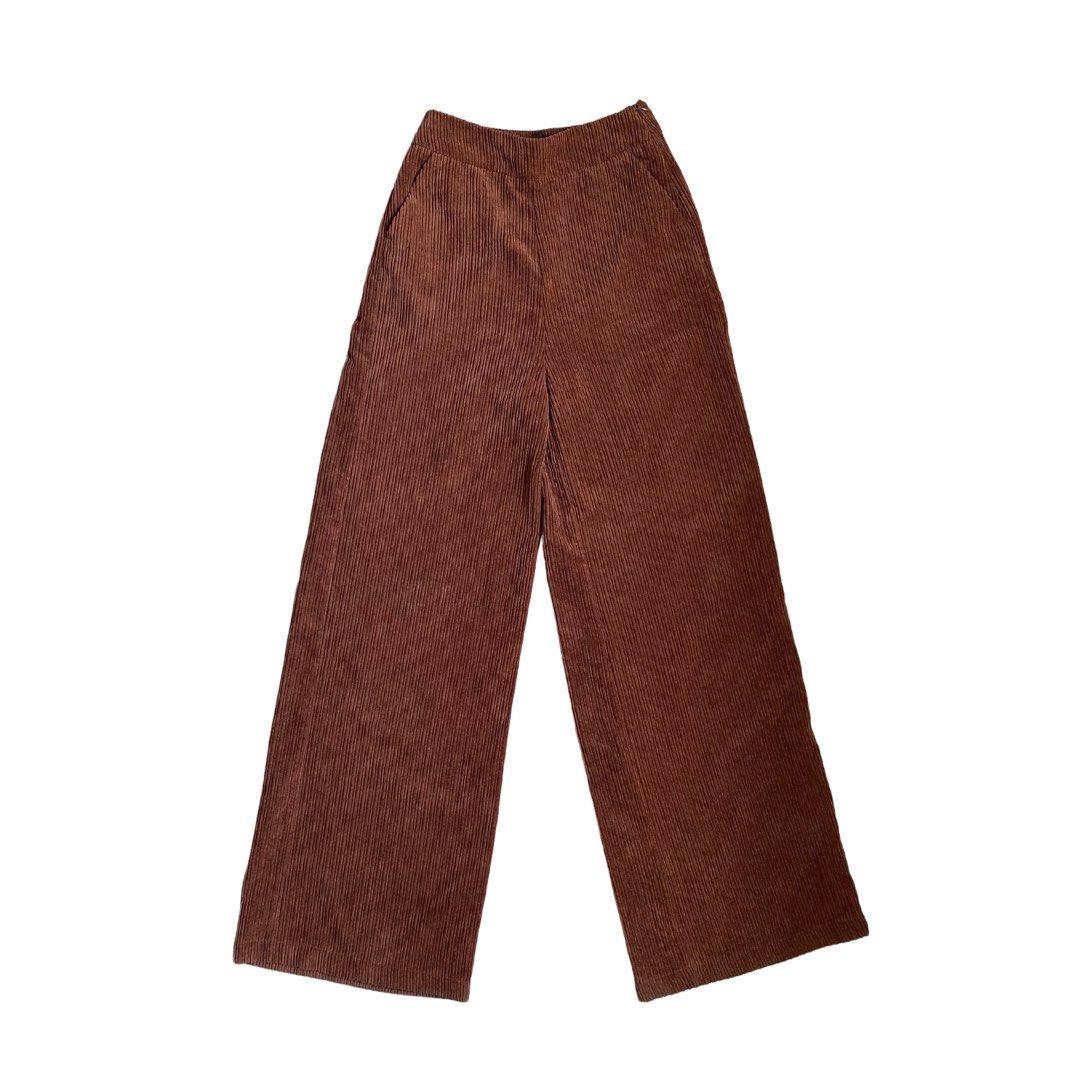 stradivarius brown corduroy high waist wide leg pants, Women's