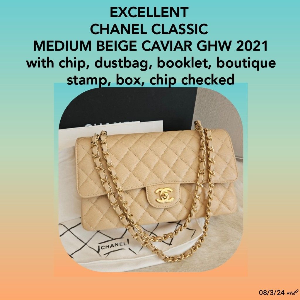 CHANEL CLASSIC MEDIUM BEIGE CAVIAR GHW 2021 Barang Mewah Tas Dompet di Carousell