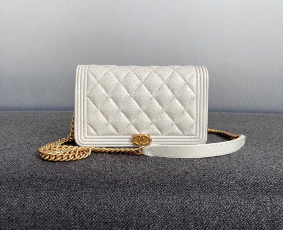 Chanel white Le Boy Wallet On Chain
