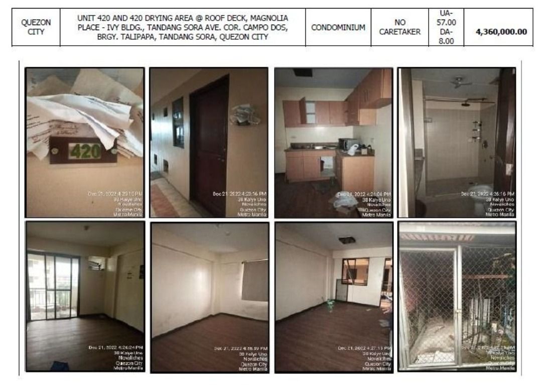 Condo For Sale in UNIT 420 , MAGNOLIA PLACE - IVY BLDG., TANDANG SORA ...
