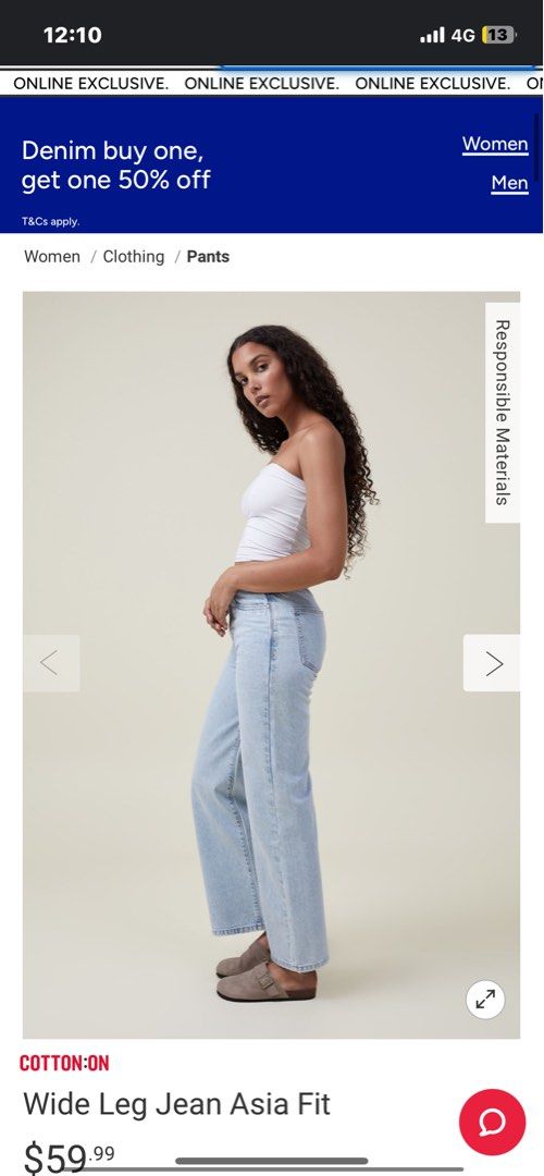 Cotton on Jeans Wide Leg Jean Asia Fit, Women's Fashion, Bottoms, Jeans & Leggings  on Carousell