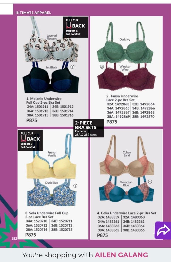 AVON TANYA Underwire Lace 2pc Bra Set