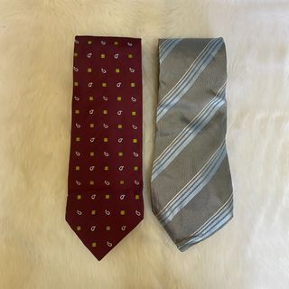 Ermenegildo Zegna Red & Gray Embroidered Silk Neckties - Lot of 2