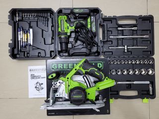 Greenfield cordless drill set 20V + circular saw + Drive socket wrench set 27pcs