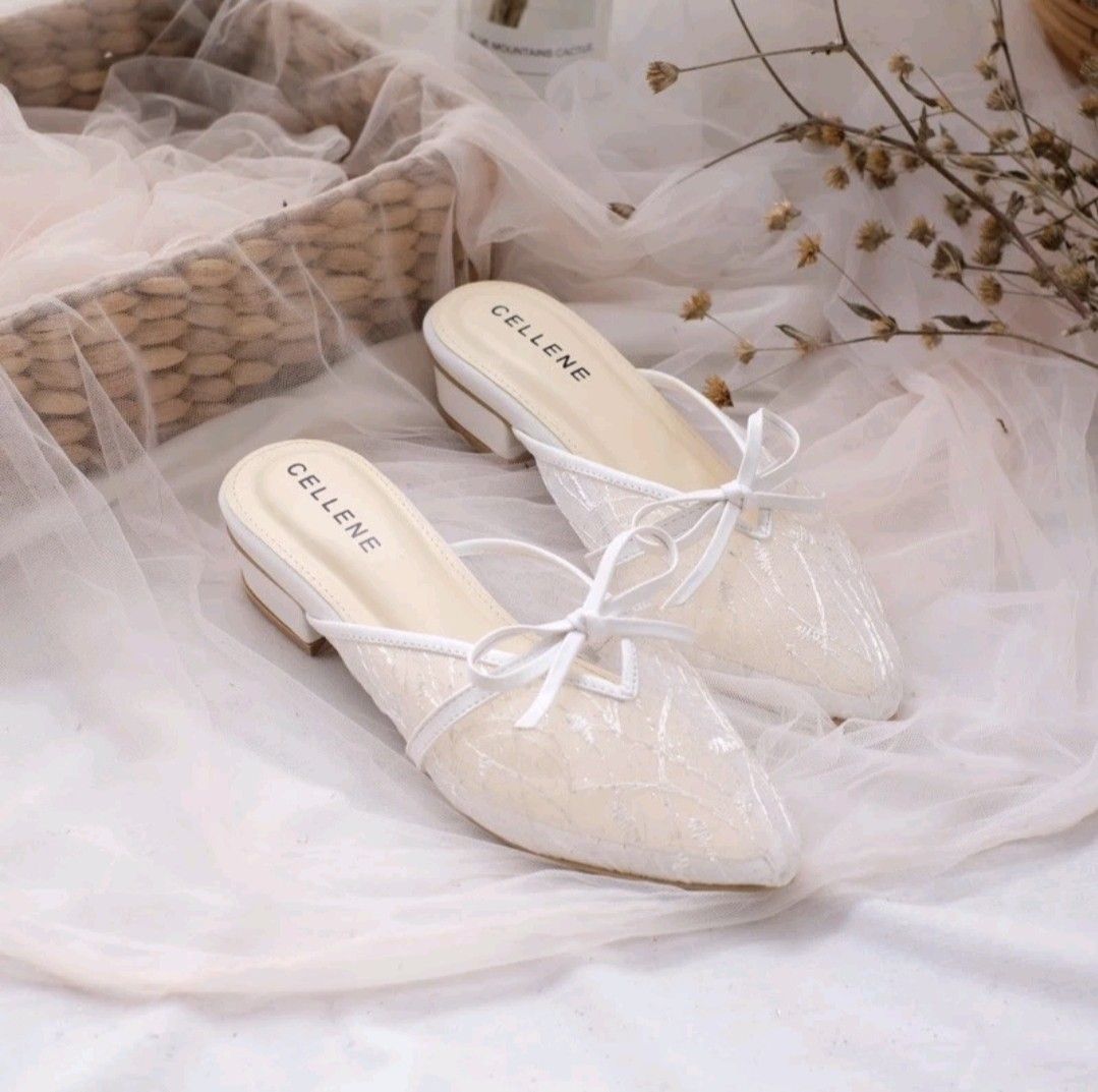 Heels 3 cm Cellene White Brukat Mewah heels Lace lynelle look alike heels wedding heels akad tunangan