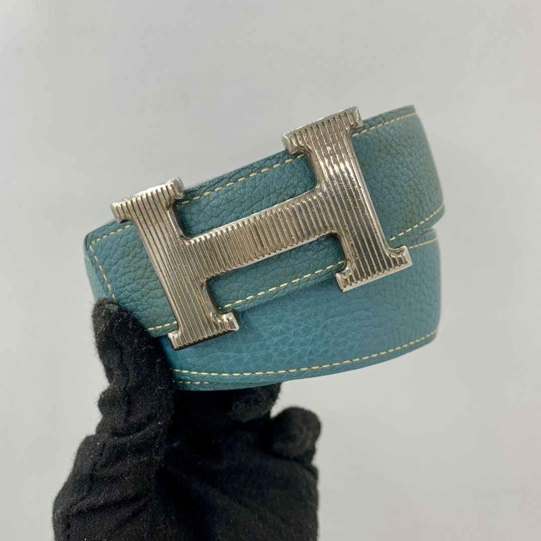 HERMES GREEN/ BLACK REVERSIBLE H SQUARE P BELT 247008378 WE