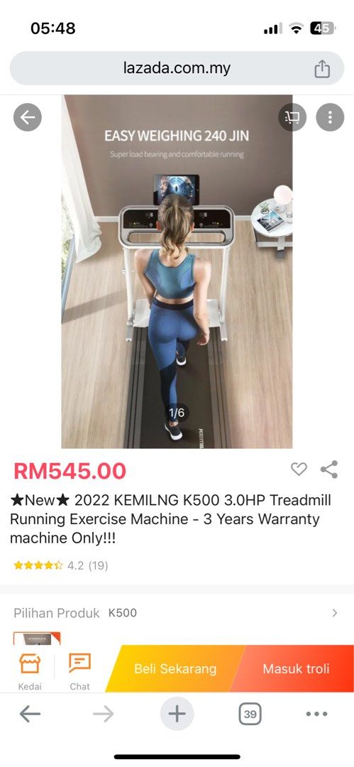 KEMILNG K500 TREADMILL, Sports Equipment, Exercise & Fitness, Cardio ...