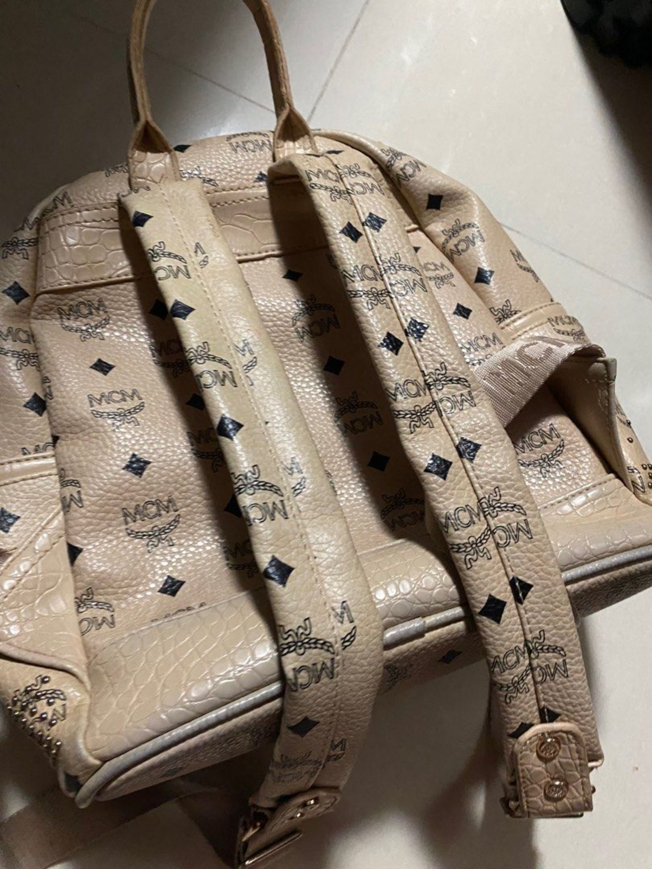 Mcm mini backpack beige clearance