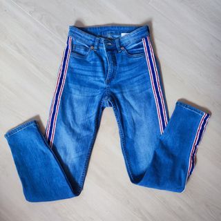 Monki Side Stripe Tapered Midwaist Jeans