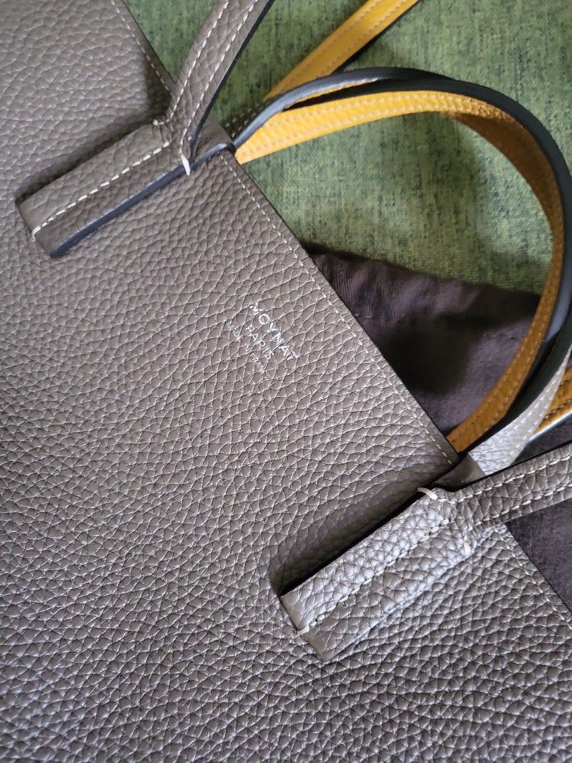 Moynat Quattro Horizontal MM Leather Tote Bag Taupe Saffron Reversible