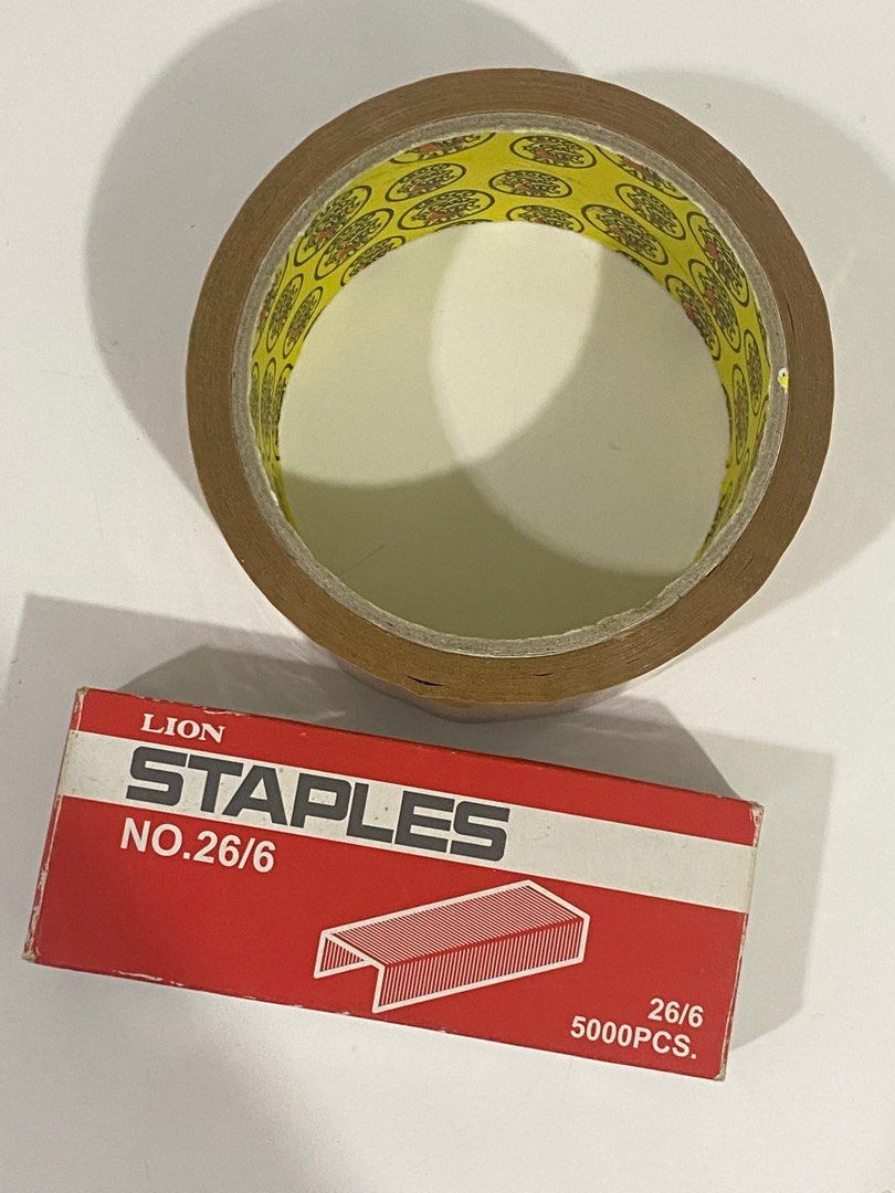 Packaging Tape & Staples (Category: Craft Supplies & Tools) located in Davao. Submitted by nlc.declutters (Listing ID 1292048591, Image 1). Description: - Take all for 60 pesos - RFS: Hoarded a lot of these :<.