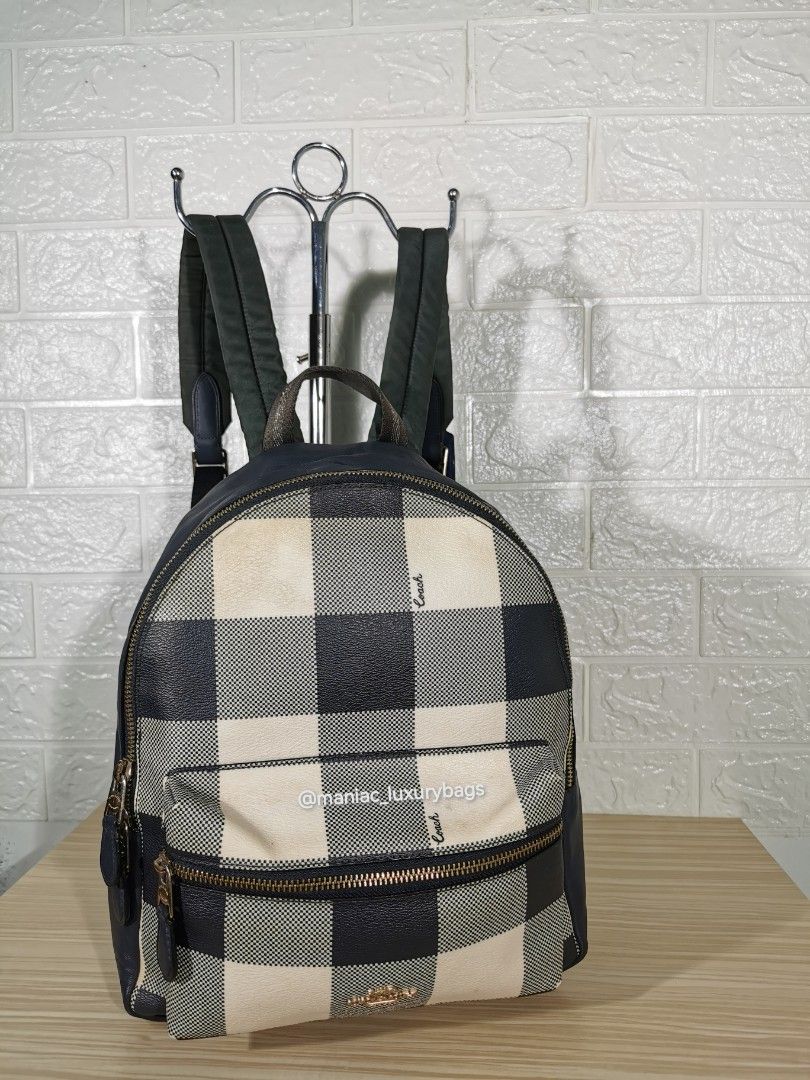 coach f38949 gingham medium charlie backpack in Signature Canas With Cherry Motif which the buyer is responsible to pay Coach Medium Charlie Backpack in