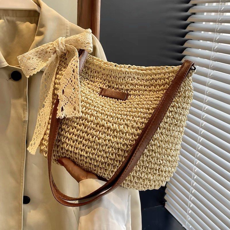 Shoulder Woven Bag Handbag Handmade Cotton Rope Net Bag Beach Bag