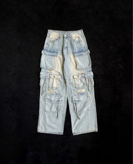 RANDOM Bälënciagâ Inspired Multi Pocketed Denim Wide Leg Baggy Pants