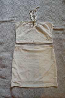 Shein - White eyelet halter top and mini skirt set
