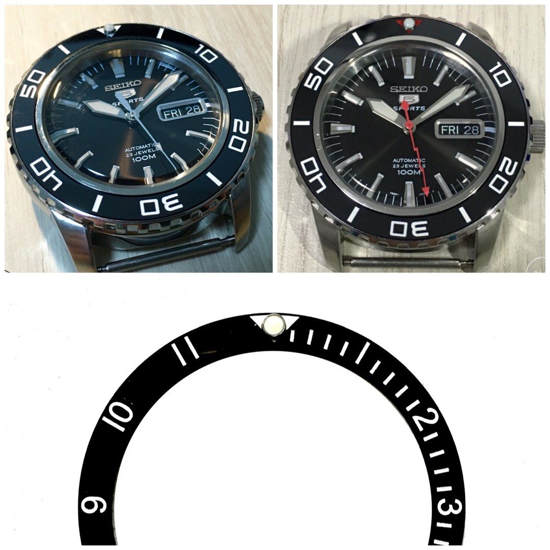 SNZH55 Seiko Mods Flat ceramic bezel inserts black Red T dual time