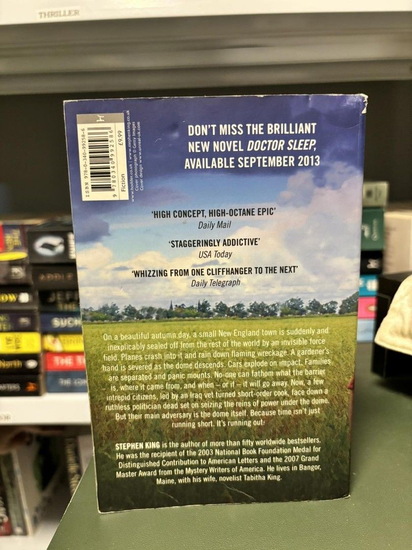Under the dome by Stephen King (Category: Storybooks) located in Pasig City. Submitted by nethz21 (Listing ID 1292064785, Image 3). Description: Authentic Pre-loved Book UK Edition Tanned pages Spine creases.
