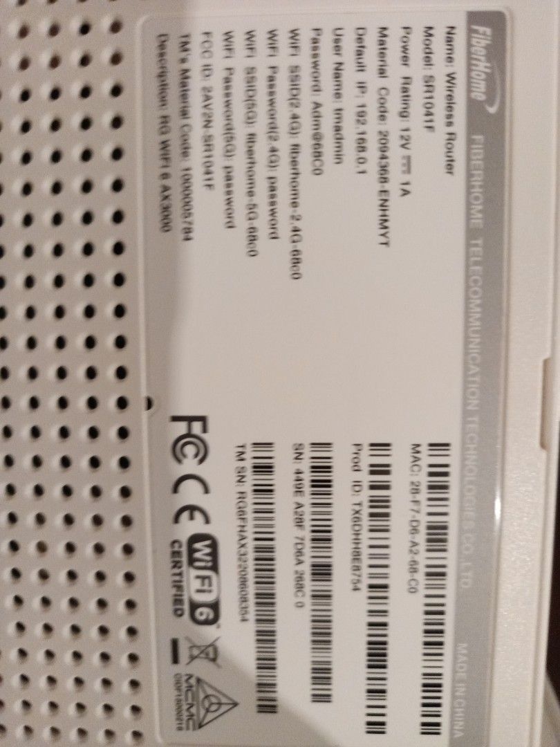 Unifi Router Fiberhome SR1041F Wifi6, Computers & Tech, Parts ...