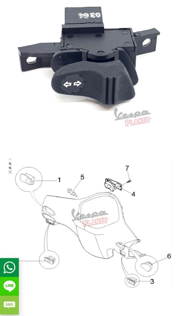 Vespa Turn Indicator Switch (Category: Motorcycle Accessories) located in Singapore. Submitted by clearmepls (Listing ID 1291897708, Image 3). Description: Vespa Turn Indicator Switch #64175 Suitable for LX150 , LT150 , S125 , GTS150 , GTS250 , GTS300 Pm if interested Meet up or delivery can be arranged.