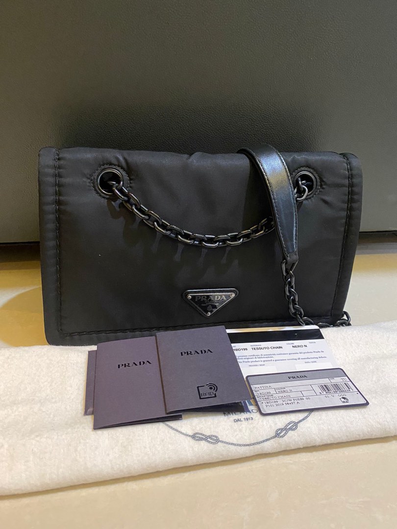 VGC Prada 1BD199 pattina black tessuto chain 2019