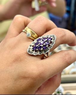 Vintage Amethyst with diamante negra ring