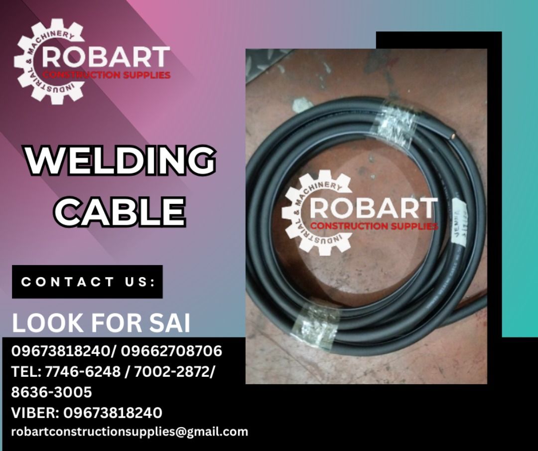 Welding Cable (Category: Construction Tools & Equipment) located in Manila. Submitted by robartehm (Listing ID 1291913713, Image 1). Description: Welding Cable 2/0 Brand: YAMATO ROBART CONSTRUCTION SUPPLIES For inquiries: For FAST TRANSACTION: Sai Robart - 09673818240 / 09662708706 Vbr: Robart Sai - 09673818240 sairobart3@gmail. com Office Address: 1405 Yuseco St. Sta. Cruz Manila 7746-6248 , 7216-7605 ,7002-2872, 8-6363005 09351427044 0960394780