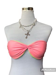 y2k 2000s dainty summer beach coconut girl neon pink neon green overlined bikini top