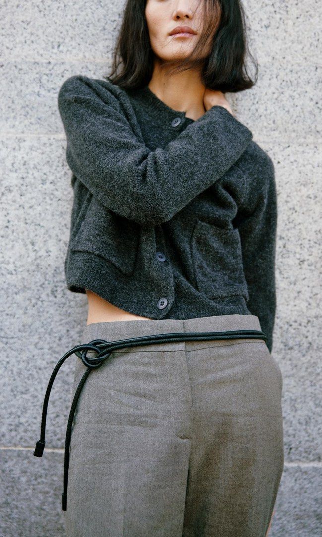 Cardigan Sweater Zara Grey Cropped Cardigan ZARA Gray Rib Knit