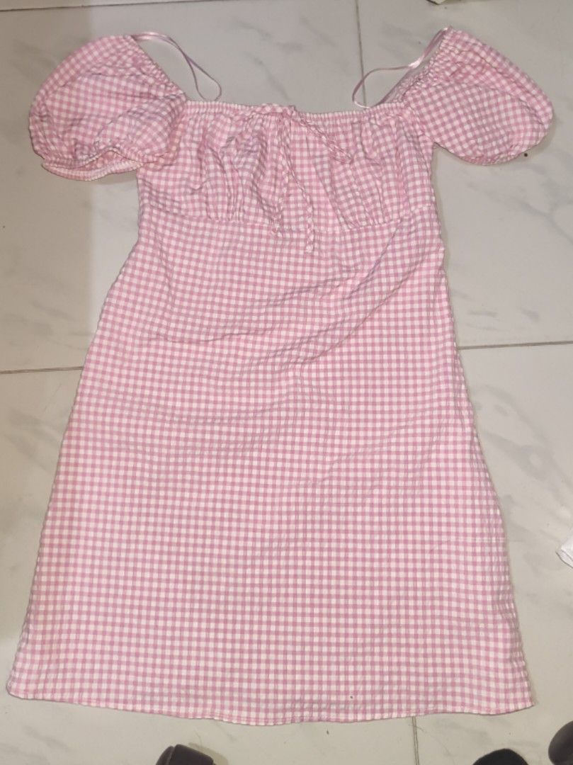 zara pink checkered dress ZARA Pink Gingham Checked Buttoned Linen Playsuit Jumpsuit Dress S