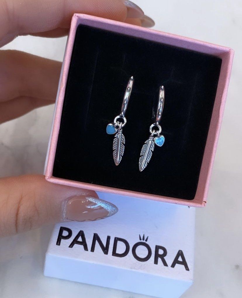 SALE PANDORA SPIRITUAL FEATHERS DANGLE HOOP EARRING Women s Fashion Jewelry Organizers Earrings on Carousell