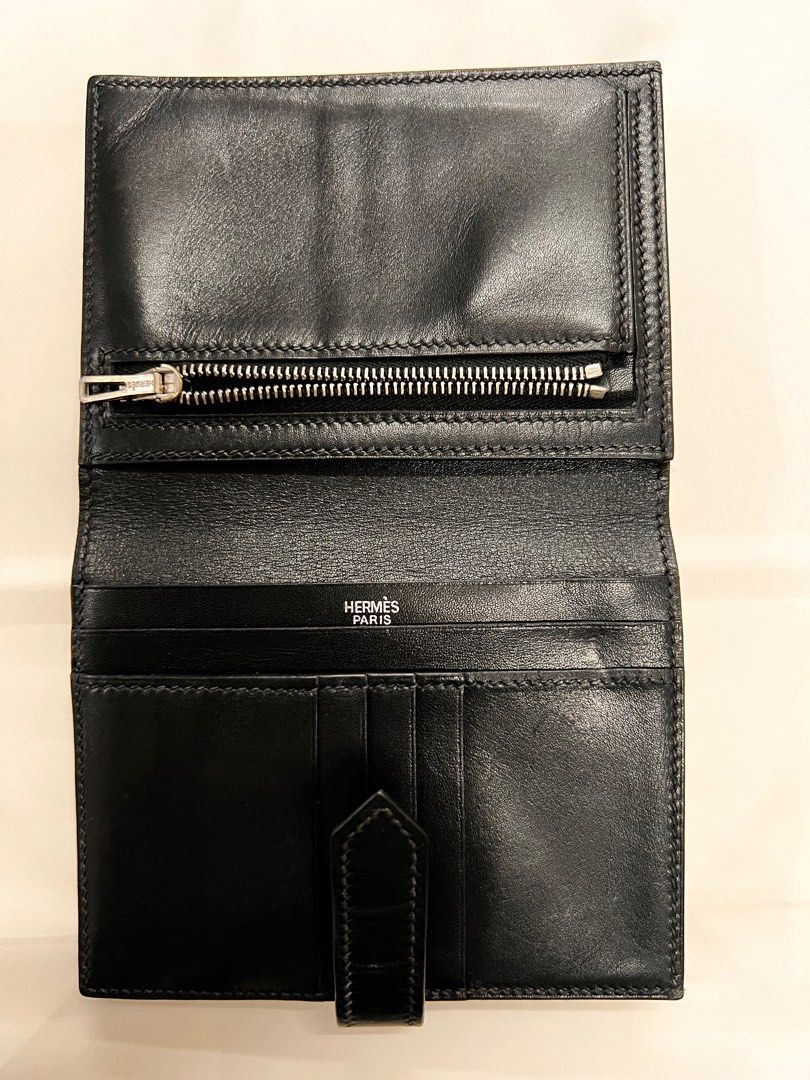 Authentic Hermes Bearn Black Leather Wallet (Category: Luxury Bags & Wallets) located in Cagayan de Oro. Submitted by riggstuffs (Listing ID 1296176686, Image 3). Description: ➡️ Guaranteed Authentic Hermes Bearn Black leather wallet Made in France With code Light scuffs or signs of use on the exterior area Calf leather material Over all Condition: 9/10 Dimension : H 7.5cmx W 10cm Disclaimer : Riggstuffs is not associated or affiliated with the b