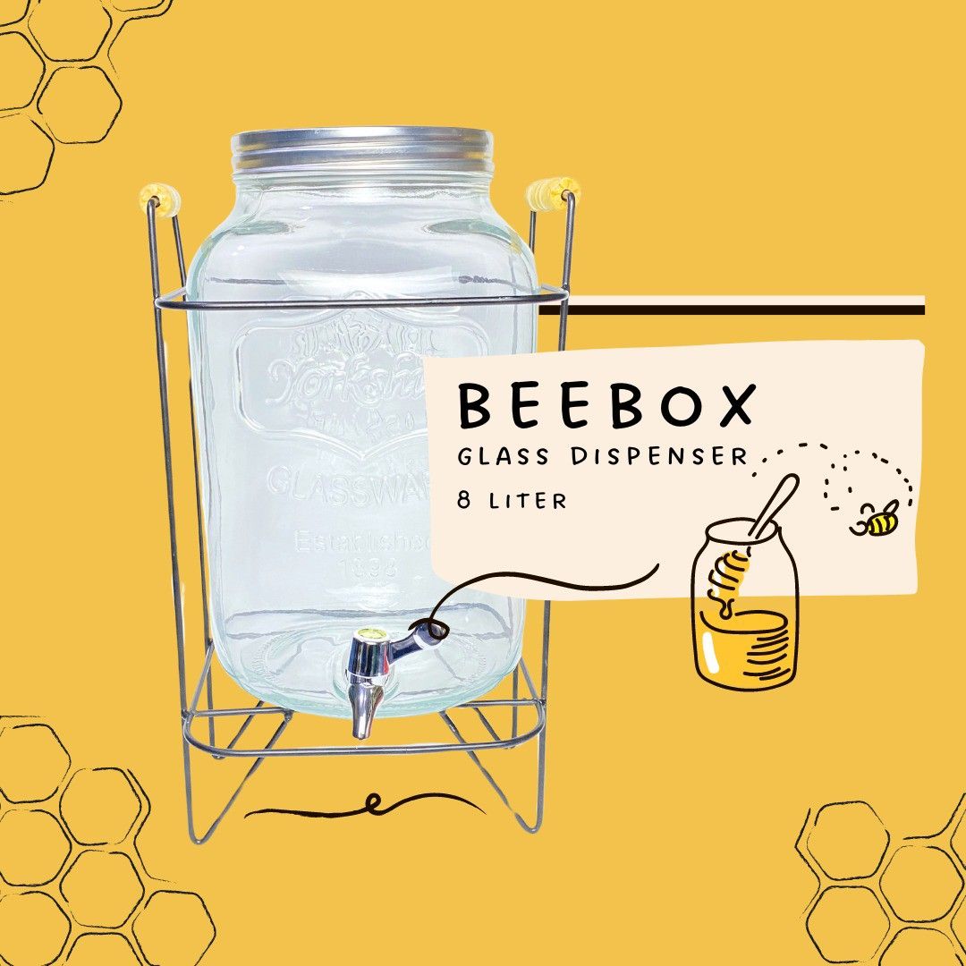BEEBOX Glass Dispenser 8 Liter | Toples Kaca dengan Kran dan Dudukan ...