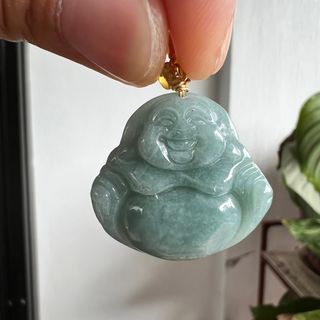 Blue Water Laughing Buddha Jade Pendant