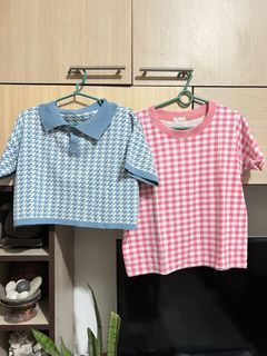 BUNDLE!! Blue crop polo shirt and pink semi crop tshirt