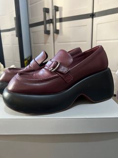 Charles and Keith Buckled Platform Penny Loafers - Burgundy